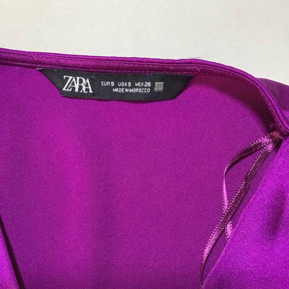 Zara Women's Purple Cropped Satin Knot Front Blouse - Picture 5 of 8